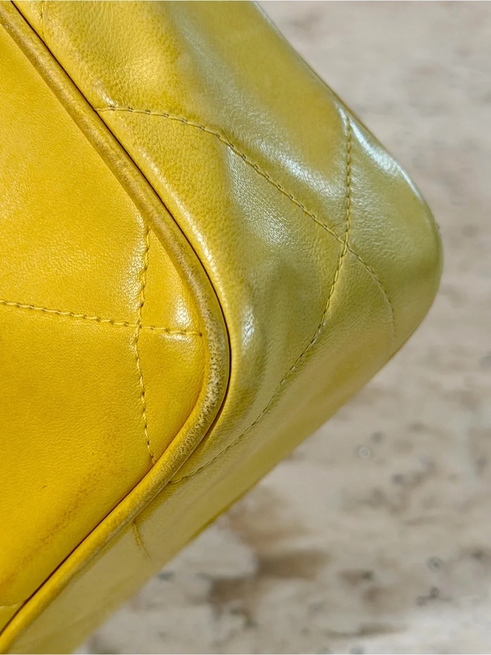 Authentic Vintage Chanel Yellow Lambskin CC Camera Bag 24K Gold Tassel